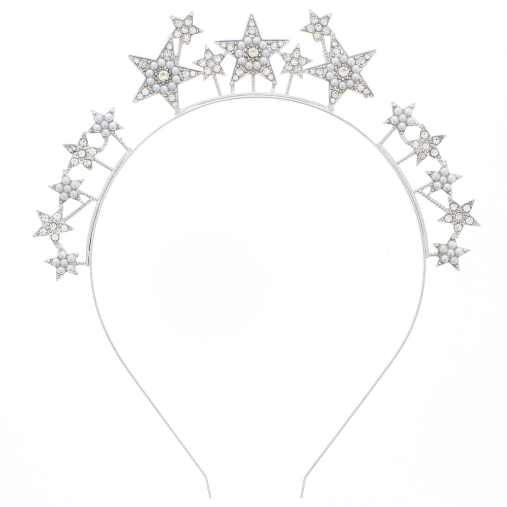 Zac's Alter Ego - Diamante Stone & Pearl Star Kostuum Haarband - Zilverkleurig